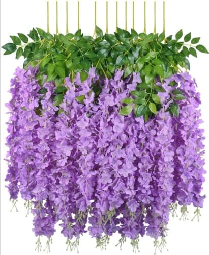 🛒 VRB Dec Pack of 6 (43.2Ft) Artificial Wisteria Vine| Ratta Fake Wisteria Hanging | Garland Silk Long Hanging Bush Flowers String for Home Party Wedding Decor (Dotted Purple, 6)