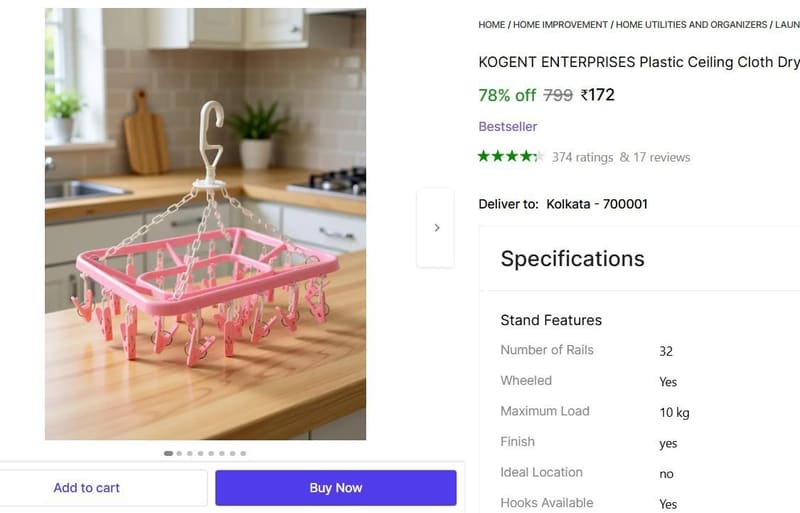🔥  Plastic Ceiling Cloth Dryer Hanger @ ₹172