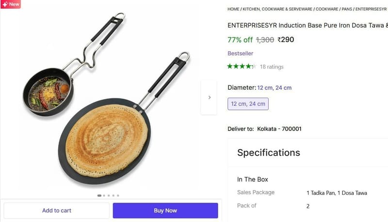 🔥  Iron Dosa Tawa & Tadka Pan @ ₹290