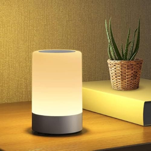 🛒 FLYNGO Touch Control LED Night Light Table Lamp for Bedroom, Living Room, and Study, with Adjustable Brightness, USB Rechargeable (A1)Plastic ,White