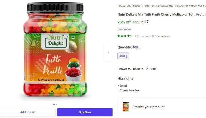 🔥  Tutti Frutti Cherry (400 g) @ ₹117