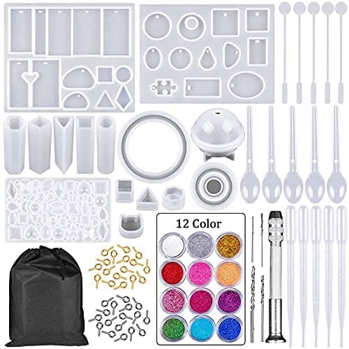 🛒 HASTHIP® Resin Casting Mold Kit Resin Art Kit with Moulds Silicone Jewelry Making Mould Set DIY Craft Pendant Resin Mold Christmas Gifts (94 pcs)
