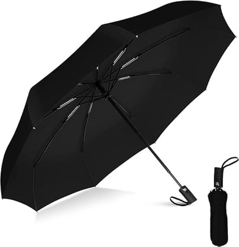 🛒 inulec Automatic Travel Umbrella - Stylish Windproof For Rain & Compact, Strong for Wind, Auto Open/Close Button, Travel-Friendly 3-Fold Design Perfect Umbrella for Men & Women (BLACK)