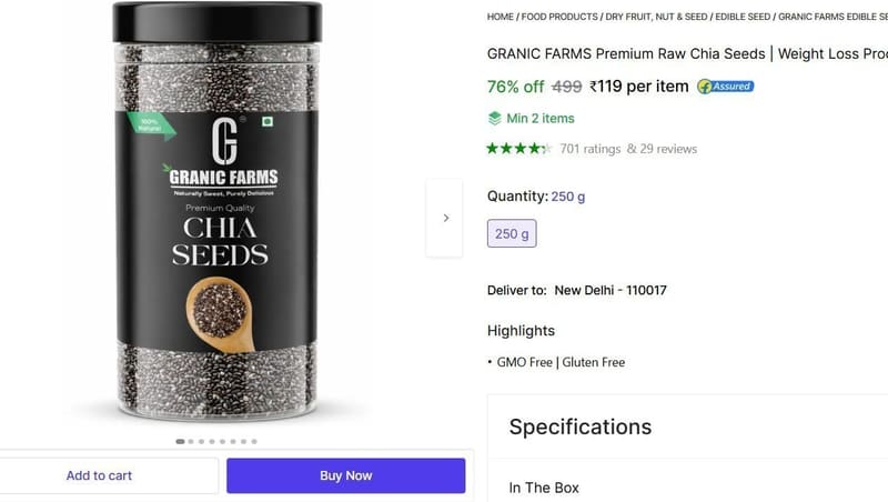 🔥  Chia Seeds (250 g) @ ₹119