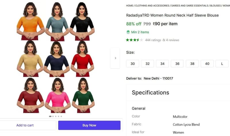 Shopsy |   Round Neck Half Sleeve Blouse @ ₹90