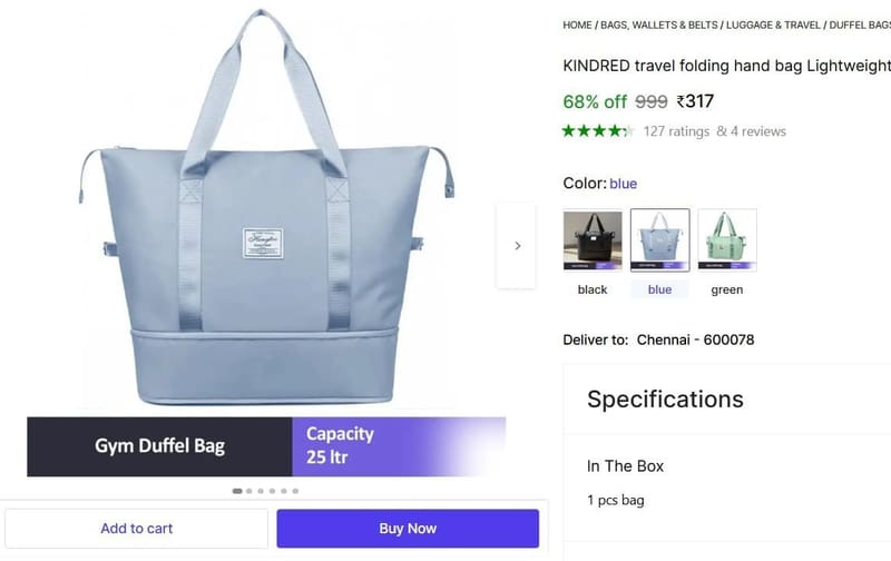 🔥  Duffel Luggage Bag @ ₹317
