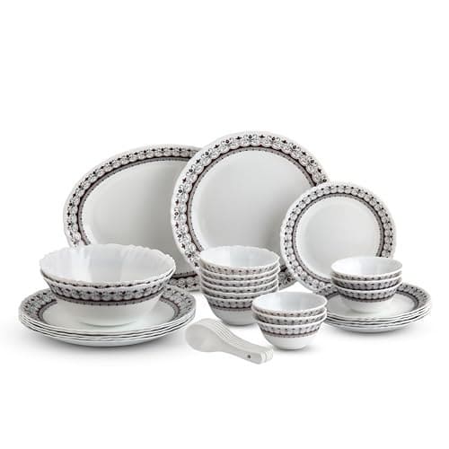 CELLO Lumina Imperial Plus Series Opalware Dinner Set of 33 ...