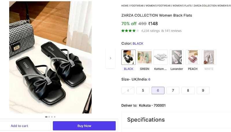 🔥  Women's Black Flats @ ₹148