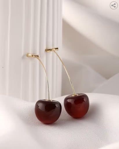 SHEIN Women Maroon Cherry Shape Design Drop Earrings