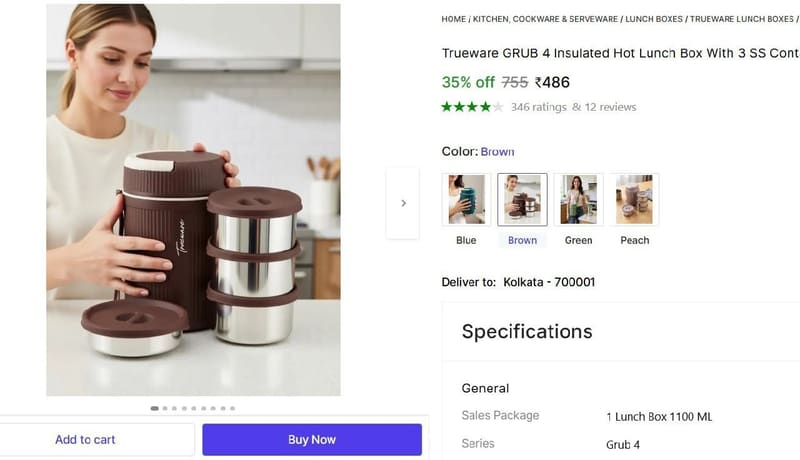 🔥  Insulated Hot Lunch Box With 3 SS Container @ ₹486