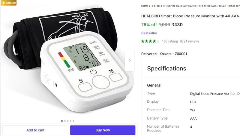 🔥  Blood Pressure Monitor @ ₹430