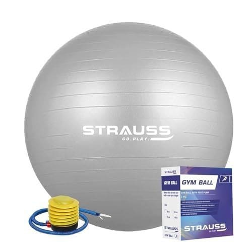 🛒 STRAUSS Anti-Burst Rubber Gym Ball with Free Foot Pump | Round Shape Swiss Ball for Exercise, Workout, Yoga, Pregnancy, Birthing, Balance & Stability, 65 cm, (Grey)