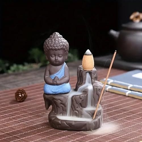🛒 Craftvatika Meditating Monk Buddha Smoke Backflow Cone Incense Holder Showpiece For Office Desk,Living Room,Home Decor Decoration Gift Items,Buddha Smoke Fountain For Home Decor - Multicolor