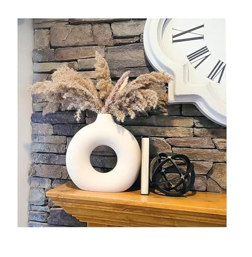 🛒 SPHINX White Ceramic Donut Vase, 6 Inch Modern Flower Vase for Pampas Grass, Dried Flowers, Home & Office Decor, Centerpiece, Handcrafted Gift Vase Only