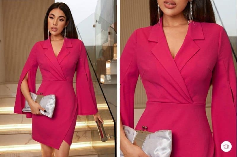 🔥 StyleCast x Kotty Shirt Collar Tulip Slit Sleeve Knitted Wrap Dress 👗✨