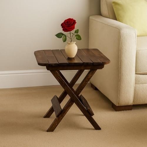 🛒 QxyBronz Folding Coffee/Tea Table, Outdoor Wooden end Table, Picnic Table, Balcony, and Garden Table for Dining and Camping Square Brown