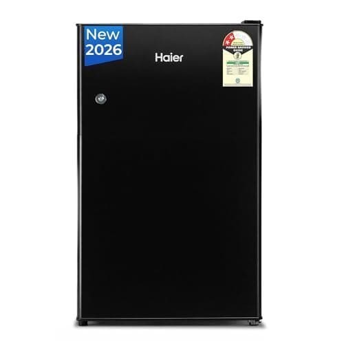 🛒 Haier 100 L 2 Star Direct Cool Single Door Mini Bar Refrigerator with Chiller Freezer Box, LED Light for Clear View, Lock & Key and Easy Clean Back (HRD-1252KSA, Black Steel, 2026 Model)