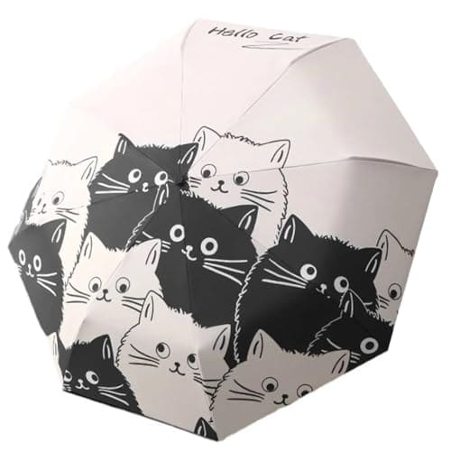 🛒 The Purple Tree 2-Fold Automatic Cute Cat Umbrella – Compact Folding Travel Umbrella with Adorable Black & White Kitty Print, Automatic Open/Close, UV safe , Lightweight & Windproof Umbrellas for Women, Girls, Cat Lovers