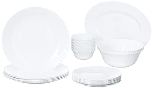 Larah by Borosil Fluted Series Snow Opalware Dinner Set | 21...