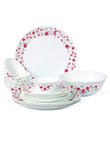 Cello Imperial Red Rose Fantasy Opalware Dinner Set, 19 Piec...