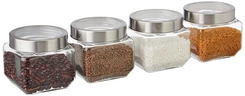 Amazon Brand - Solimo - Set of 4 Glass Jars - 910 ml - BPA-f...