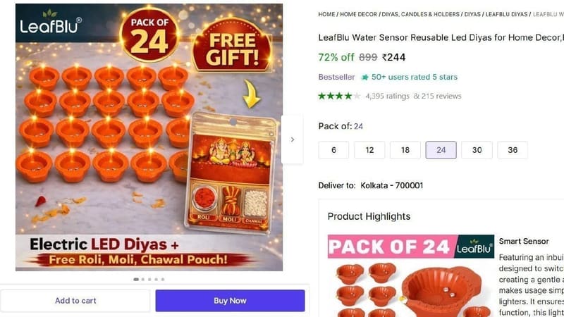 Water Sensor Reusable Led Diyas (Pack of 24) @ ₹244