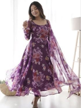 KALINI Floral Printed Kurta with Trousers & Dupatta