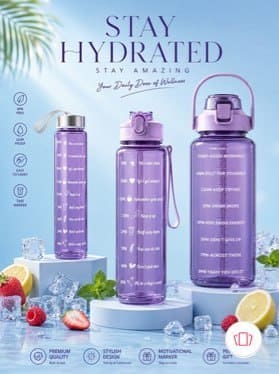AURA Purple & Transparent Set of 3 Plastic Typography Water Bottle