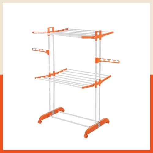 Bathla 2 Level Modular Cloth Drying Stand with Wheels - Rust...