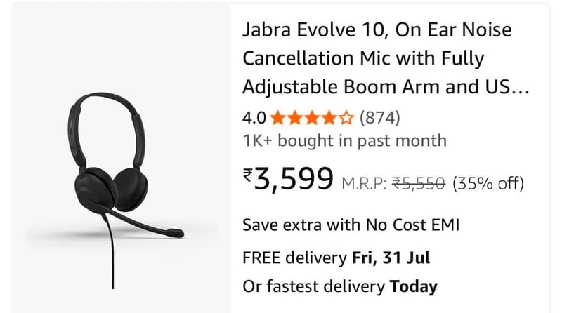 GRAB : Upto 55% Off On Jabra Headphone & Speakerphone + Bank Offer.