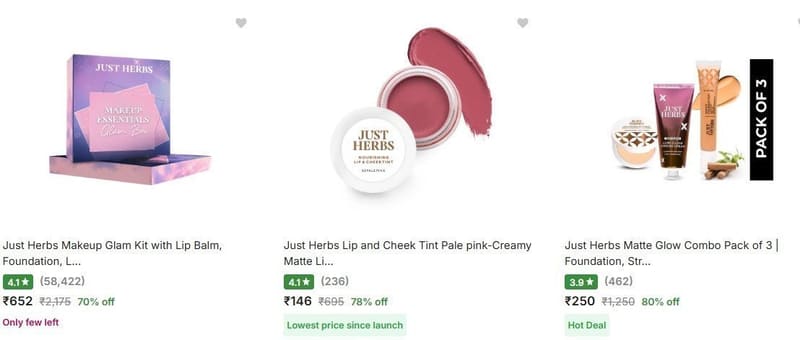 Flipkart | Upto 80% Off On Just Herbs Beauty Products