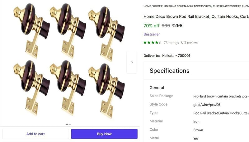 🔥  Curtain Hooks, Pack Of 6 @ ₹298