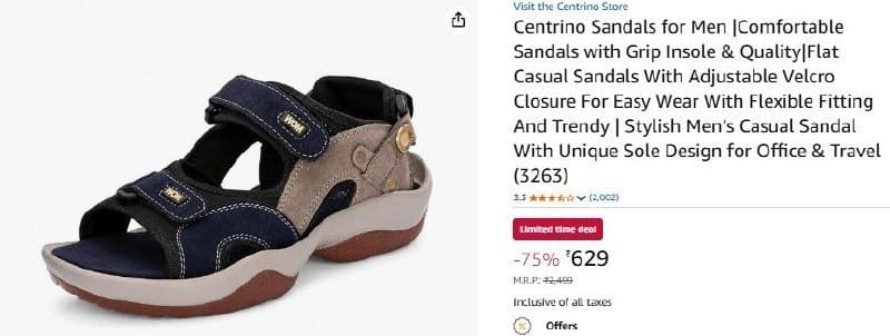 Amazon | Flat 75% Off on Centrino Sandals for Men @ 629