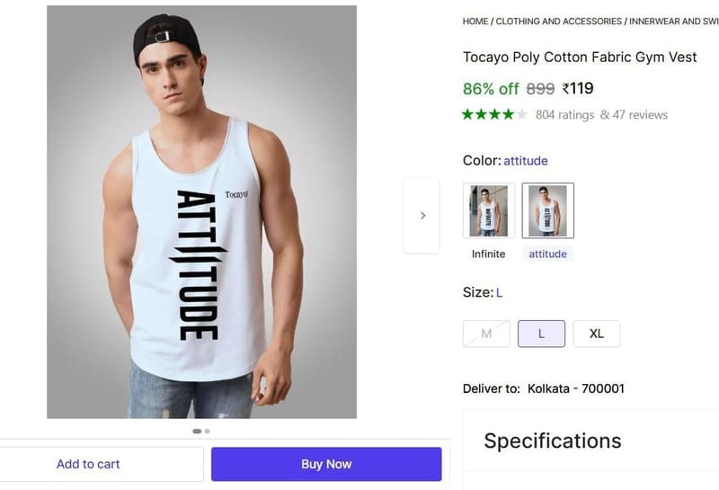 🔥  Cotton Fabric Gym Vest @ ₹119