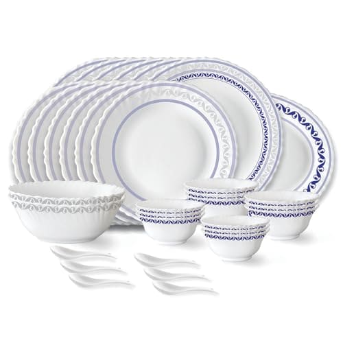 Larah by Borosil Jazzblue Fluted Series Opalware Dinner Set ...