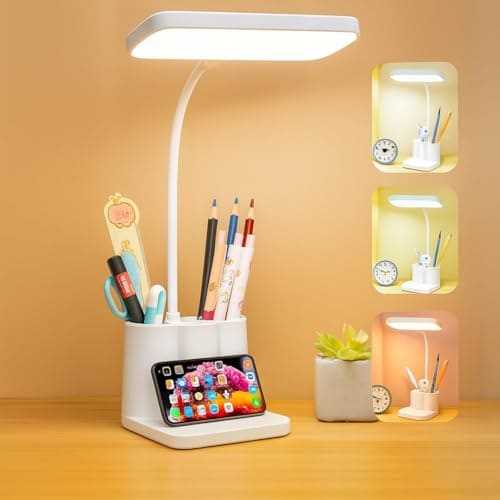 🛒 Kian 3-in-1 LED Desk Lamp with Pen & Phone Holder – USB Rechargeable Study Lamp with Touch Sensor, 3 Light Modes, Eye Protection & Warm White, Office & Home(Pack of 1)