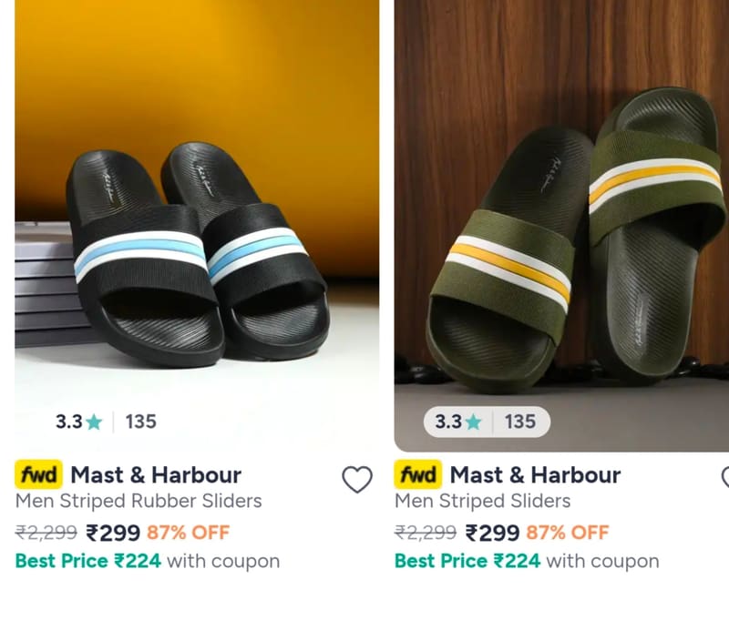 Mast & Harbour Men Black Striped Rubber Sliders at rs 299