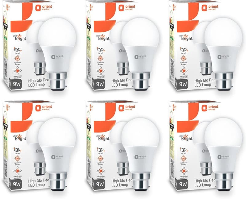9 W Basic Round B22 LED Bulb (White, Pack of 6)