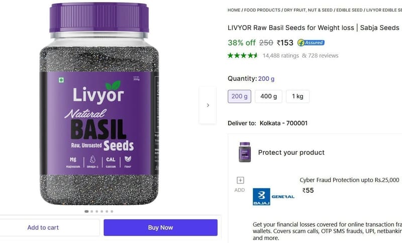 🔥  Raw Basil Seeds for Weight Loss @ ₹153