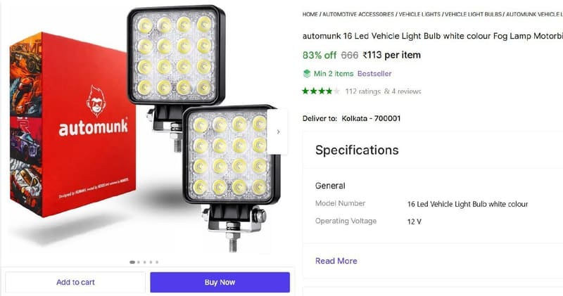 🔥  16 Led Fog Lamp @ ₹113