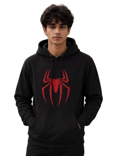 🛒 More & More Unisex-Adult Cotton Hooded Neck Spider Printed Regular Fit Hoodie (Spider Hoodie Black-XL_Black, X_Large)