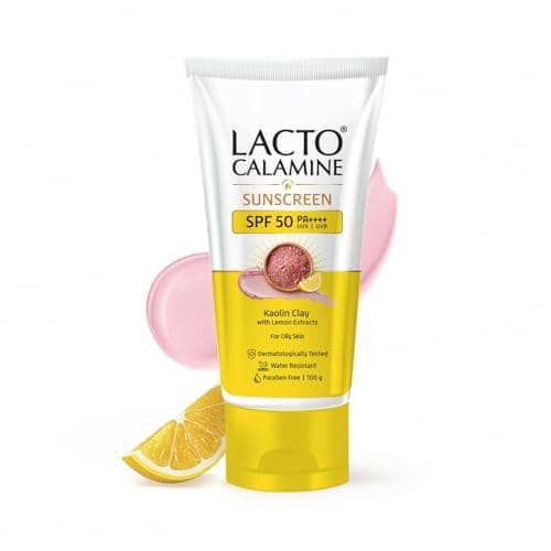🛒 Lacto Calamine Light Weight Sunscreen SPF50 | PA++++ | No White Cast | Broad Spectrum Protect |Non-Sticky | For all skin types, Water Resistant, With Kaolin Clay & Lemon Extract, For Face & Body | 100g