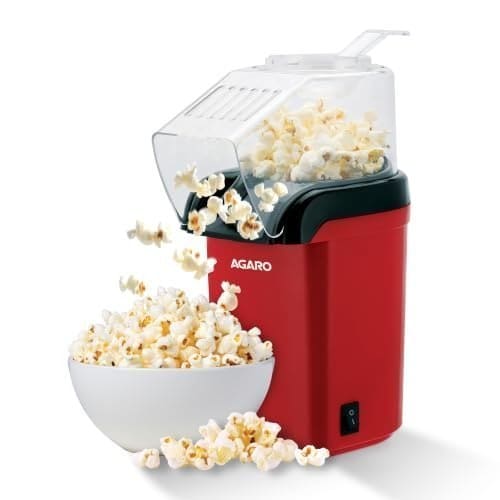 🛒 AGARO Delite Electric Popcorn Maker, 1200W Hot Air Popper, Oil-Free Healthy Snacks for Kids in 2 Minutes, 90% Popping Rate, Measuring Cup Included, Family Party, 1 Year Replaceable Warranty