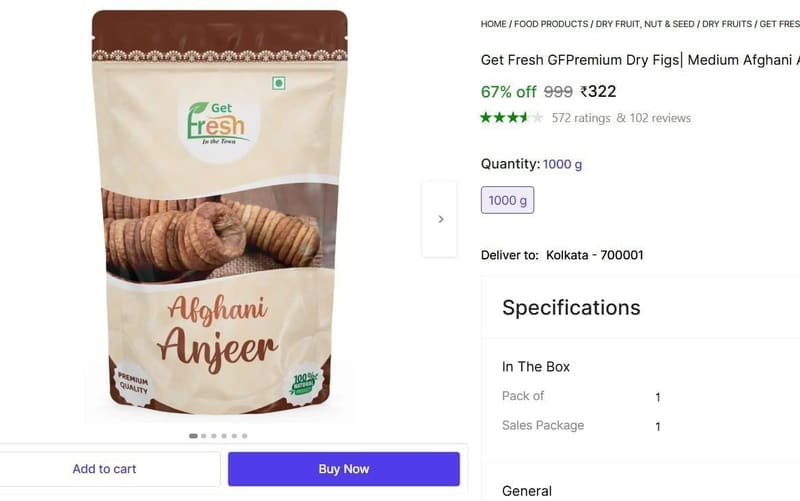 🔥  Premium Dry Figs (1 x 1000 g) @ ₹322