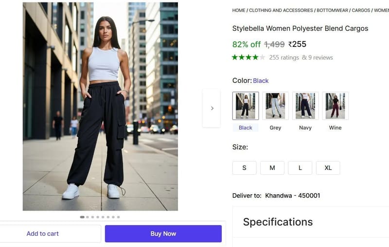 🔥  Women Polyester Blend Cargos @ ₹269