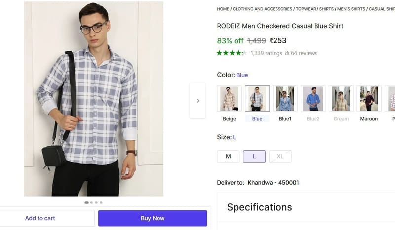 🔥  LOOT : Cotton Shirt @ ₹253