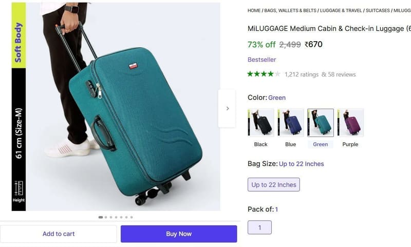 🔥  Soft Body Suitcase at ₹670