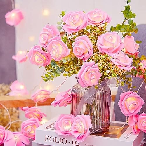 🛒 One94Store Rose Flower LED String Fairy Light – 14 LED 3-Meter Night Light for Home Decor, Bedroom, Indoor & Outdoor Use, Valentine Day Gift