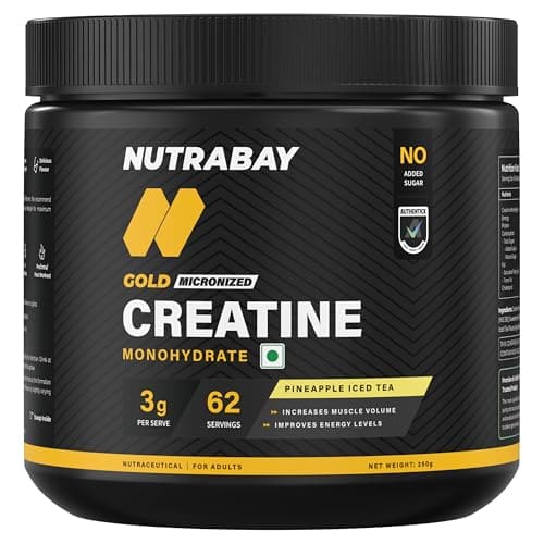 🛒 Nutrabay Gold Micronised Creatine Monohydrate Powder 3000 mg Creatine per Serving, NABL Lab Tested – Increases Muscle Mass, Strength & Power – Pre/Post Workout Supplement – 250g, Pineapple