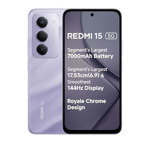🛒 Redmi 15 5G Sandy Purple 6GB + 128GB | Segment's Largest 7000mAhA Battery | Segment's Largest Display 17.53cm(6.9) Up to 144Hz | Snapdragon 6s Gen 3 | 18W Reverse Charging | 50MP AI Dual Camera